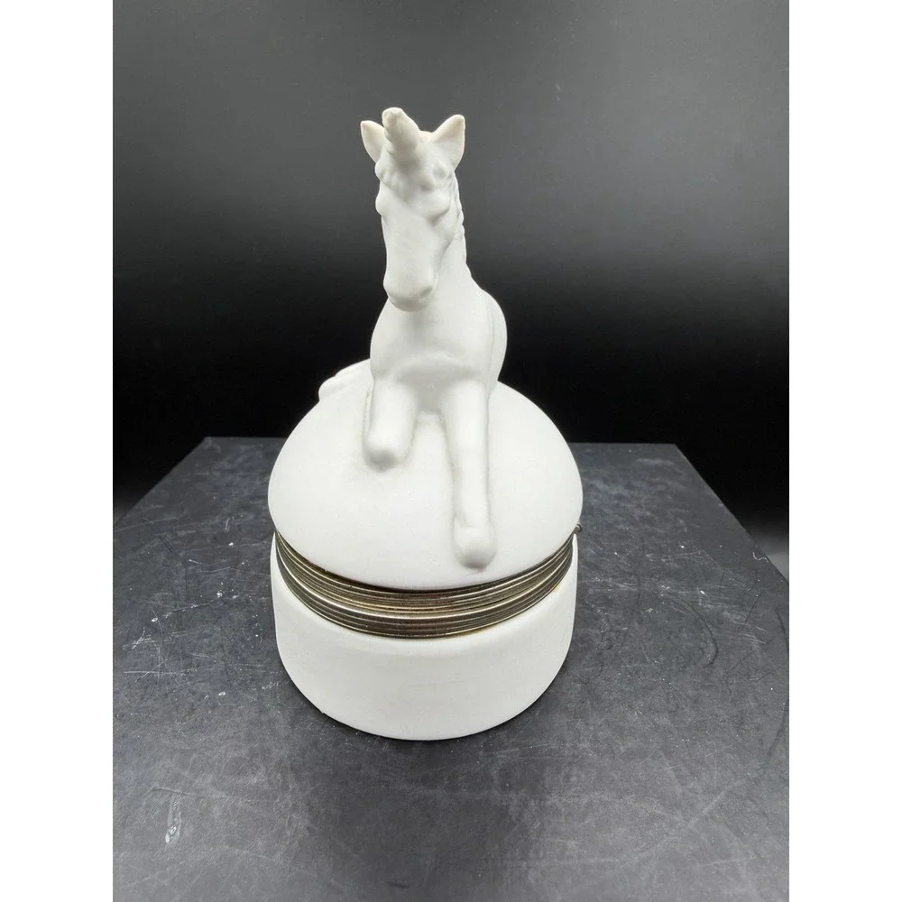 Vintage Mann Bisque Porcelain Unicorn Musical Trinket Box 🦄🎶 Plays 